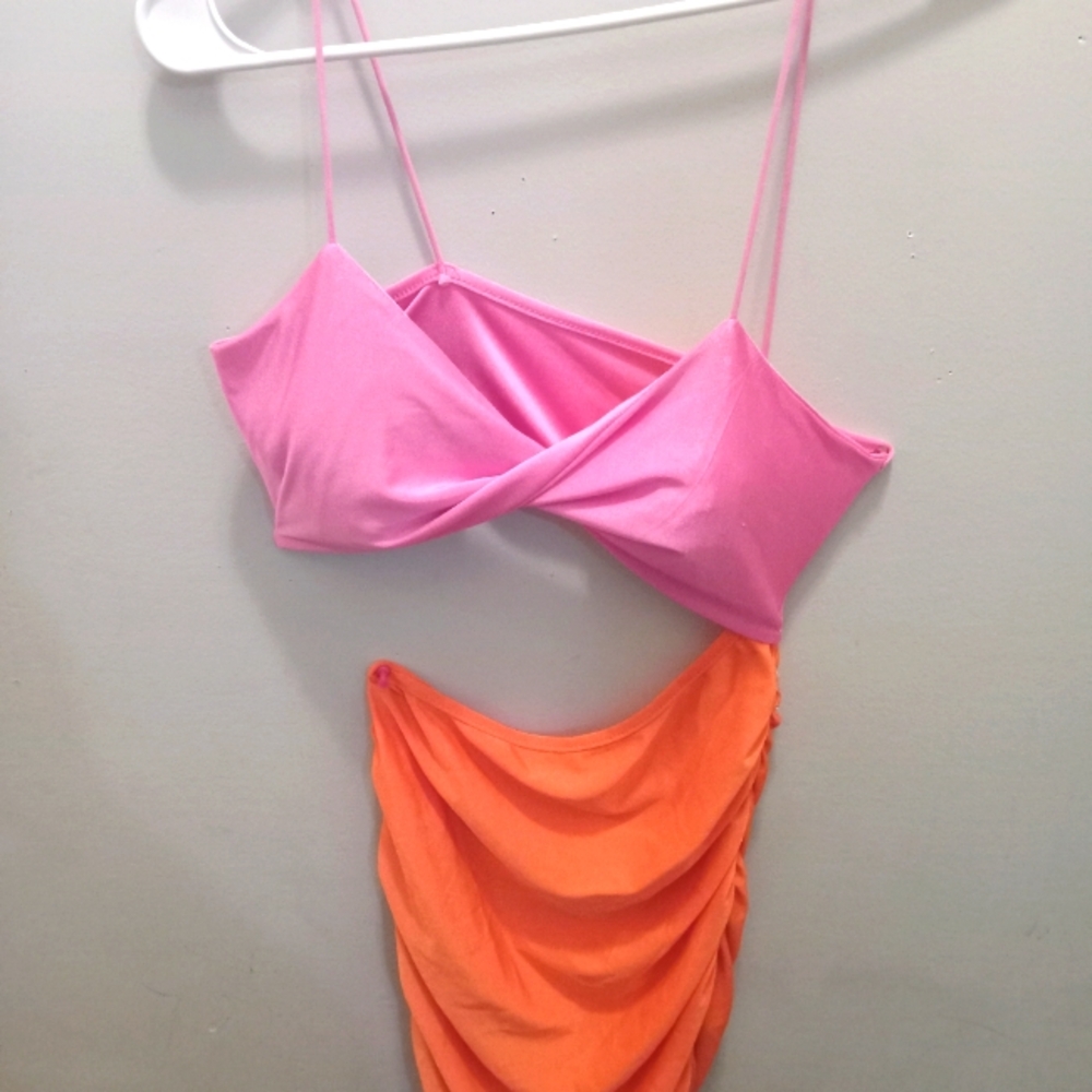 Half pink half orange dress